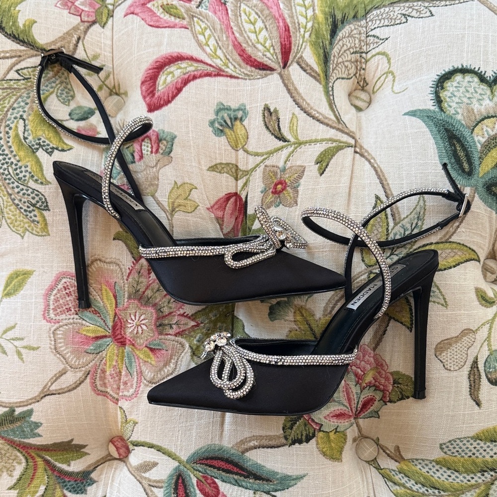 Steve Madden Black Heels with Rhinestone Embellishments